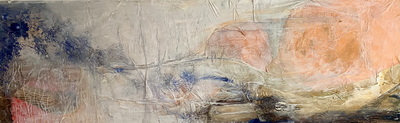 Landschaft 1 , 125 cm x 40 cm, 2020, Öl, Acryl, Ölkreiden , Seidenpapier auf Holzgrund