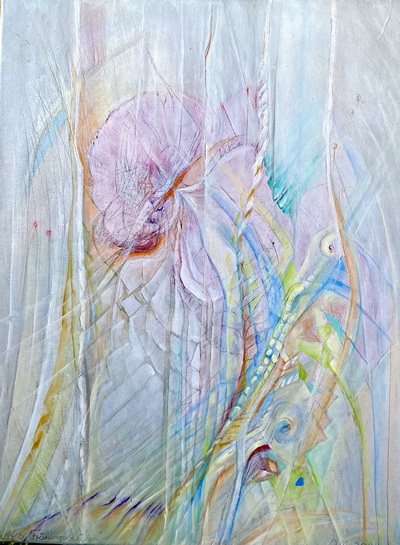 Eisorchidee,  2024, 60x80cm, Öl und Tusche auf Leinwand