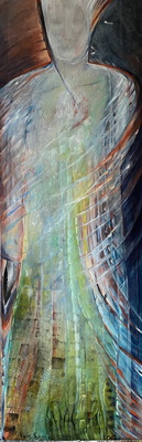 Der große Mutterschatten, 2024, 50x200cm, Öl und Tusche auf Leinwand